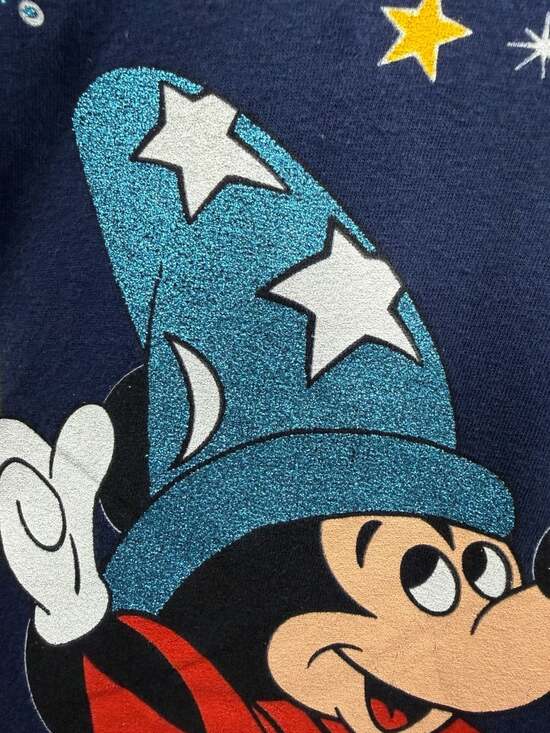 Mint Grail Vintage 90s Disney Fantasia Sorcerer Mickey Mouse Glitter Graphic T-S